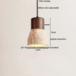 Yellow Travertine Wood Base LED Pendant Lights - Modern Adjustable Hanging Lamp