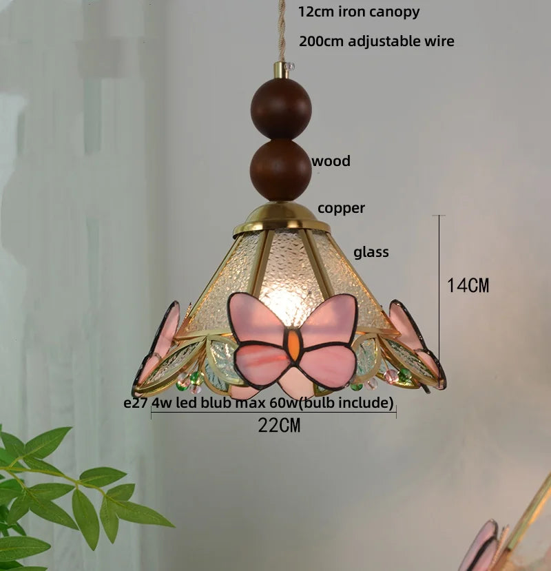 Butterfly Tiffany Glass Pendant Lamp Modern Nordic LED Hanging Light