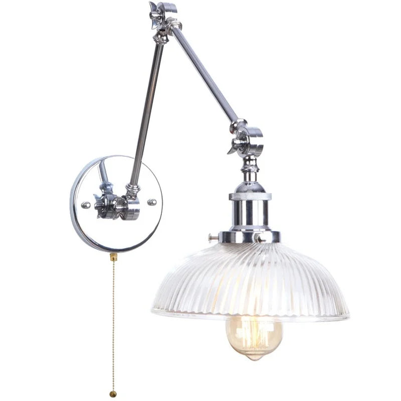 Vintage Loft LED Wall Lights Pull Chain Switch Chrome Clear Glass Fixtures