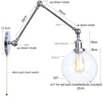 Vintage Loft LED Wall Lights Pull Chain Switch Chrome Clear Glass Fixtures