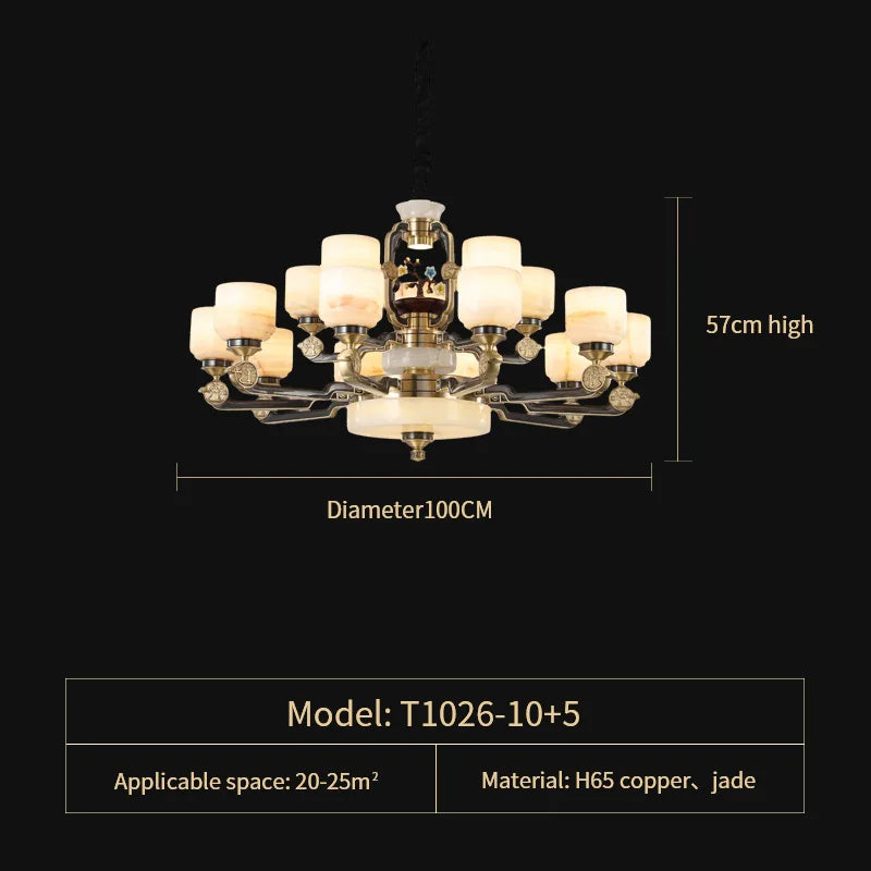 Copper Jade Duplex Chandelier: Chinese Villa Hall Lighting for Hotel Lobby & Living Room