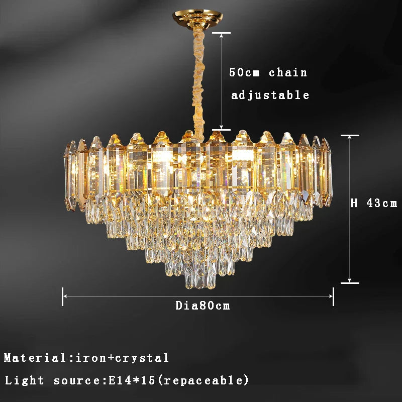 Gold Amber Crystal Chandelier Lights Modern Room Decor Hanging Lamp