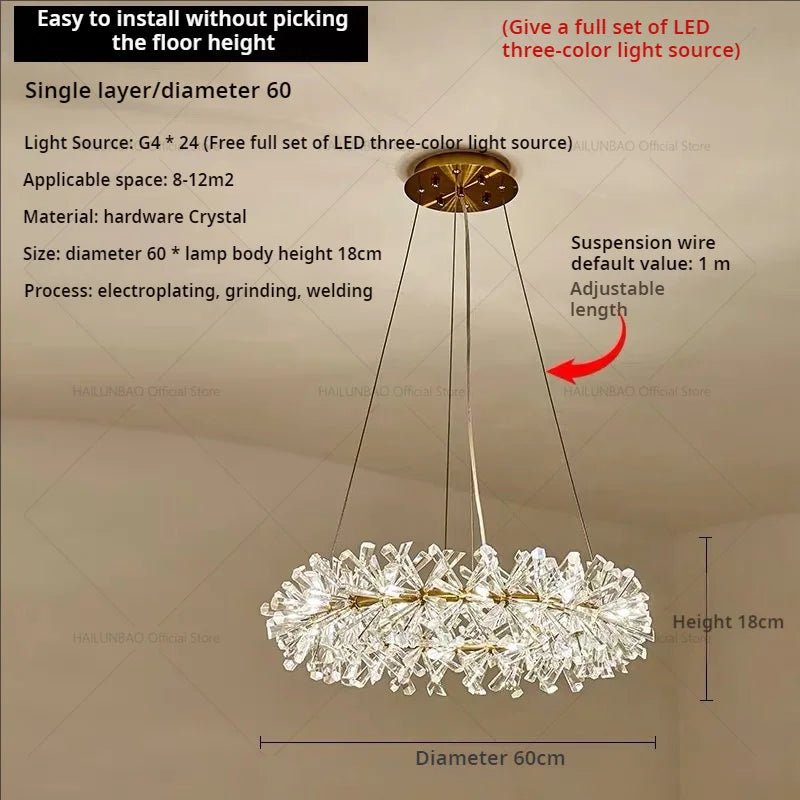 Crystal Chandelier for Living and Dining Room High-End Elegant Bedroom Lighting