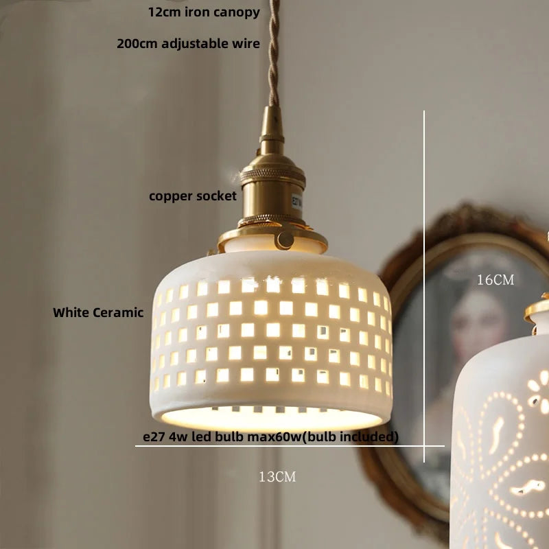 Walnut Wood LED Pendant Lights Modern Ceramic Switch Hanging Lamp