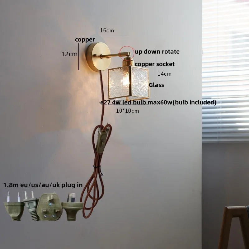 Afralia™ Glass Wall Sconce Retro LED Rotate Pull Chain Mirror Light