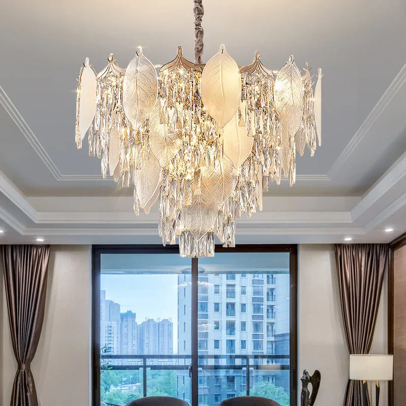 Crystal Leaves Chandelier: Elegant Postmodern Lighting for Living Room, Dining Room, Bedroom