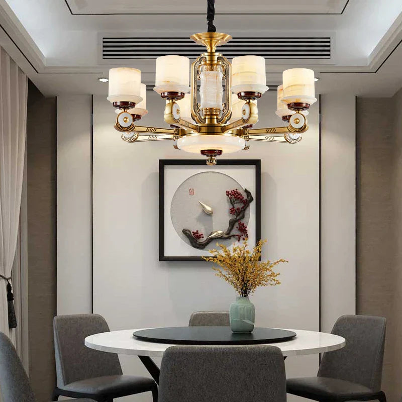 All Copper Jade Chandelier, Modern Chinese Style for Living Room, Bedroom, Dining Room.