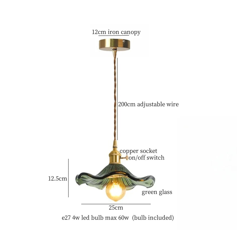 Wood Glass LED Pendant Lamps | French Vintage Hanging Light