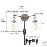2 Head LED Wall Lamps Iron Glass Bedroom Stair Light Fixtures