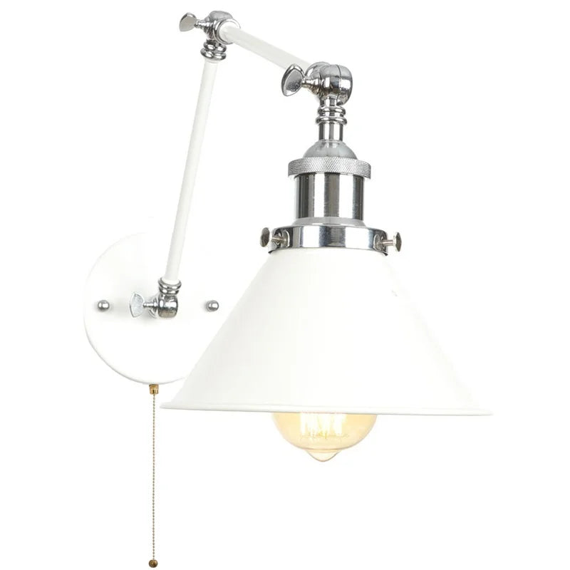 Vintage White LED Wall Sconce Stair Light Fixture with Pull Chain Switch