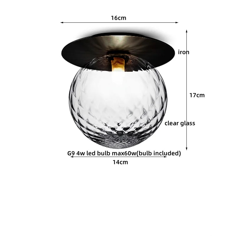Iron Glass LED Ceiling Lamp Ball Shape Modern Living Room Light Fixtures