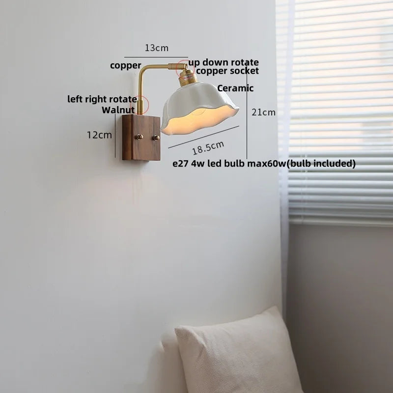 Walnut Brass Ceramic LED Wall Sconce | Modern Nordic Rotatable Stair Light