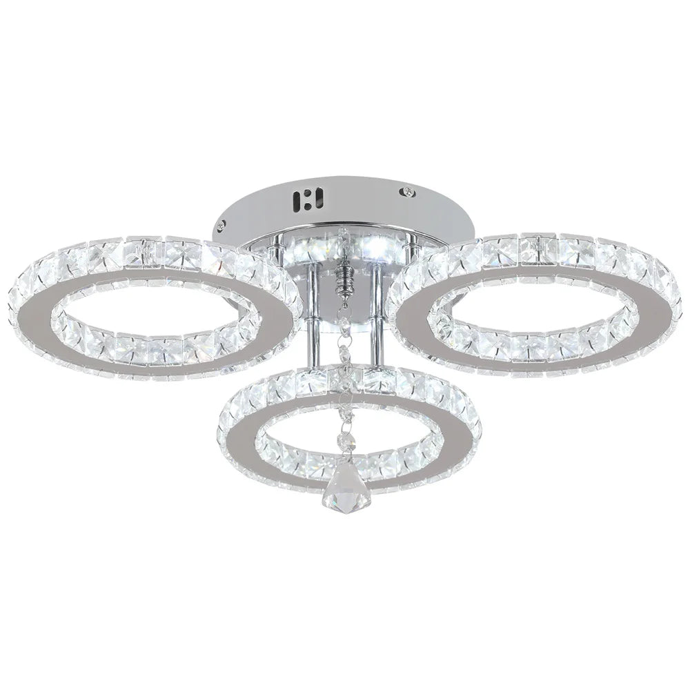Crystal Flush Mount Chandelier: App Dimmable Rings Shape Ceiling Light