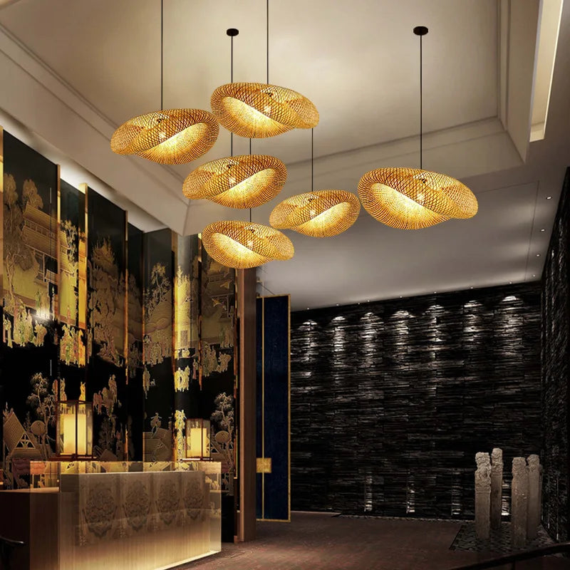 Bamboo Suspension Pendant Light Chandelier by for Kitchen Living Dining Room