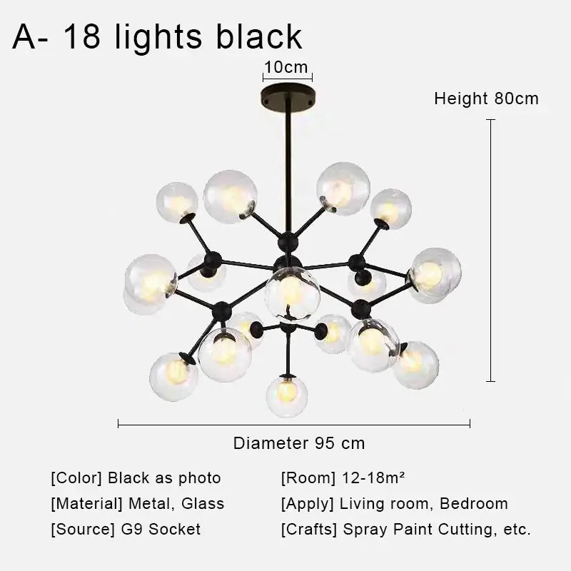Glass Ball Pendant Chandelier for Living Room Bedroom Dining Room