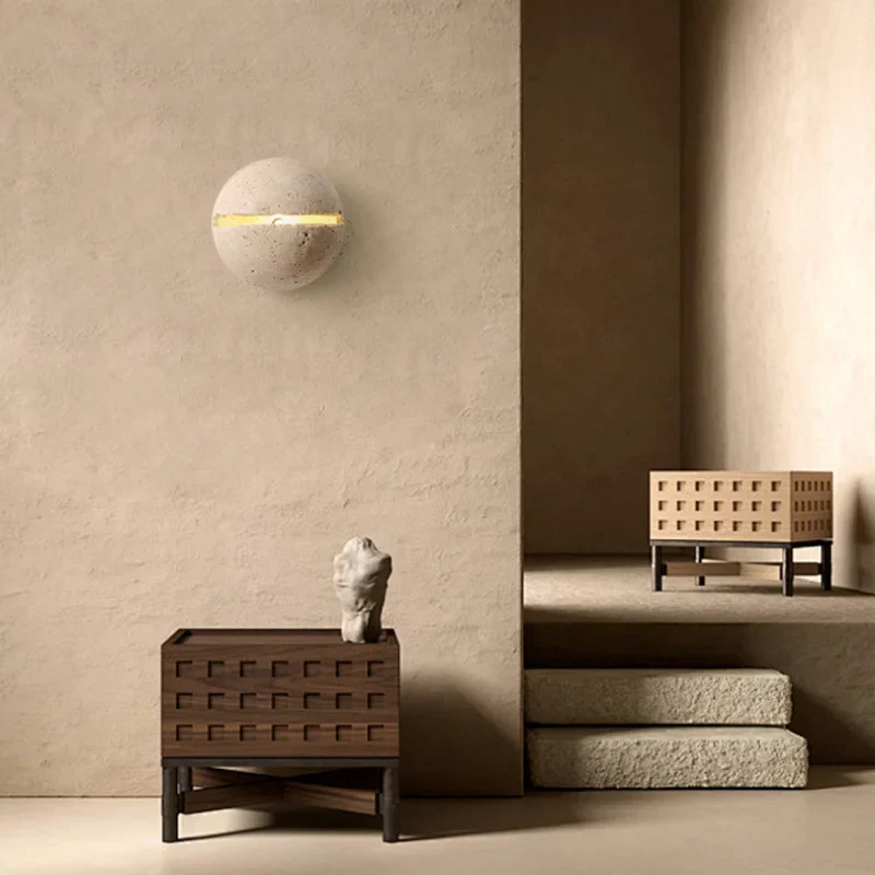 Yellow Travertine LED Wall Sconce for Bedroom Staircase Living Room - Nordic Modern Commercial-grade Mirror Light