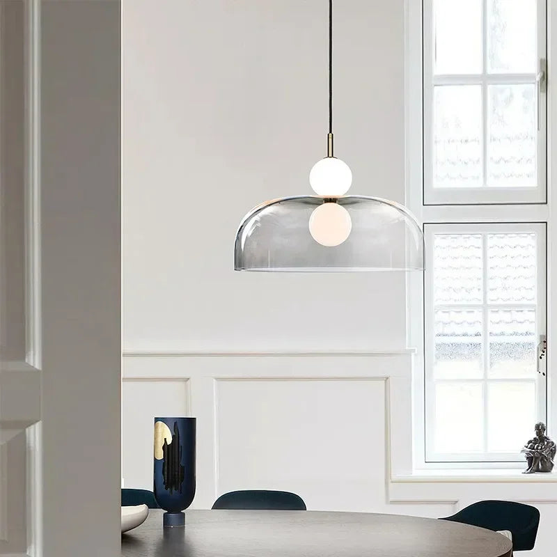 Double Balls Glass Chandelier Pendant Light for Kitchen Dining Room