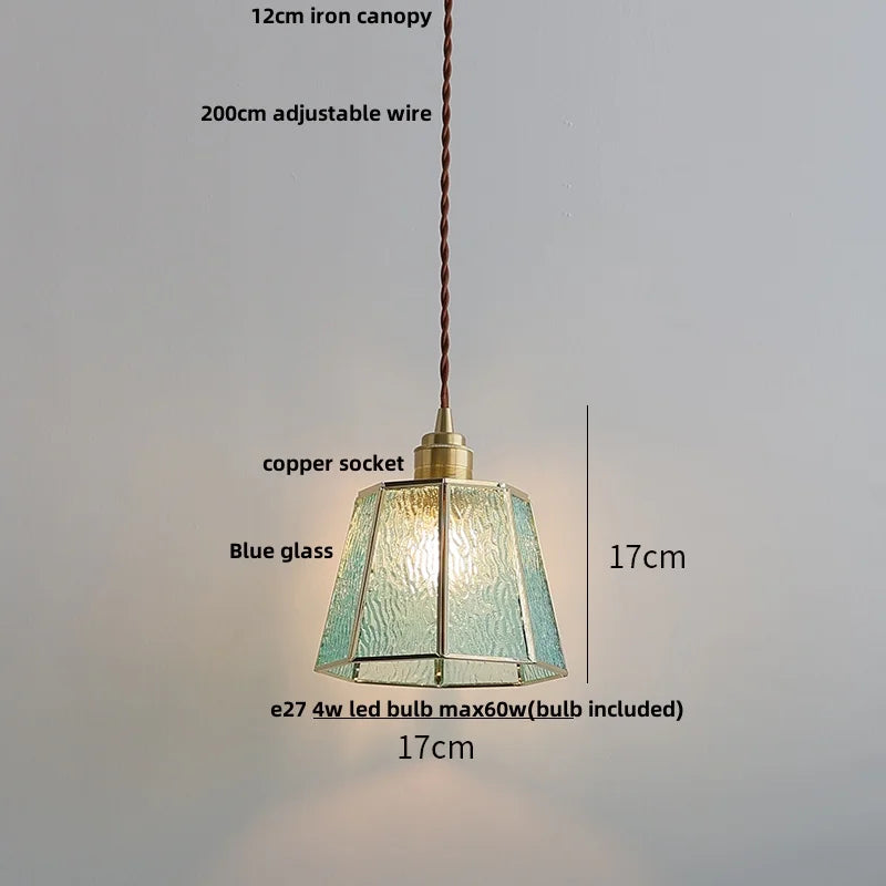 Blue Glass LED Pendant Lights Adjustable Hanging Lamp Luminaire