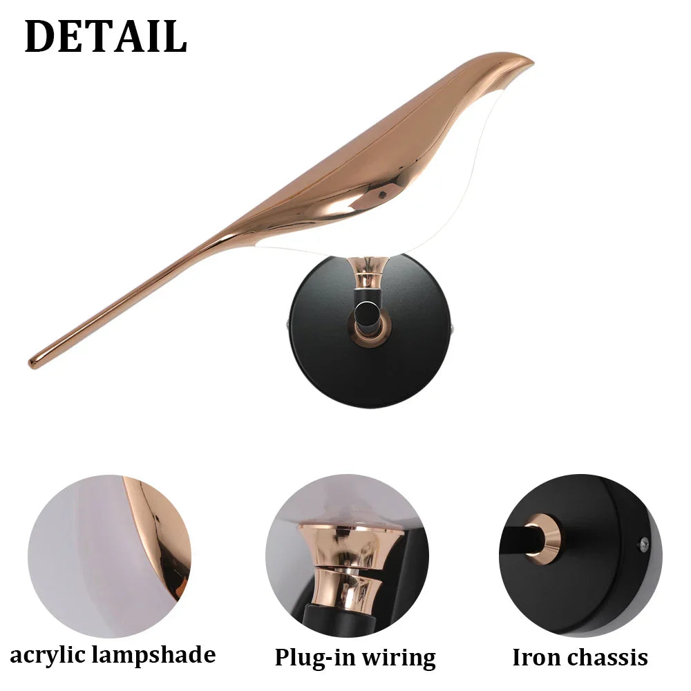 Bird Wall Light Night Modern Fixture Iron Lamp Living Room LED
