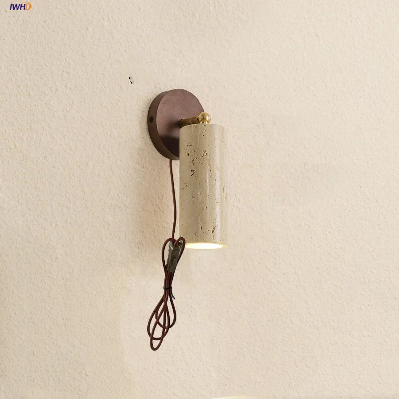 Afralia™ Copper LED Wall Light Study Hallway Bar Modern Yellow Travertine Stone Bedside Lamp