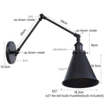Vintage Iron Gold LED Wall Lamp with Long Arm and Pull Chain Switch