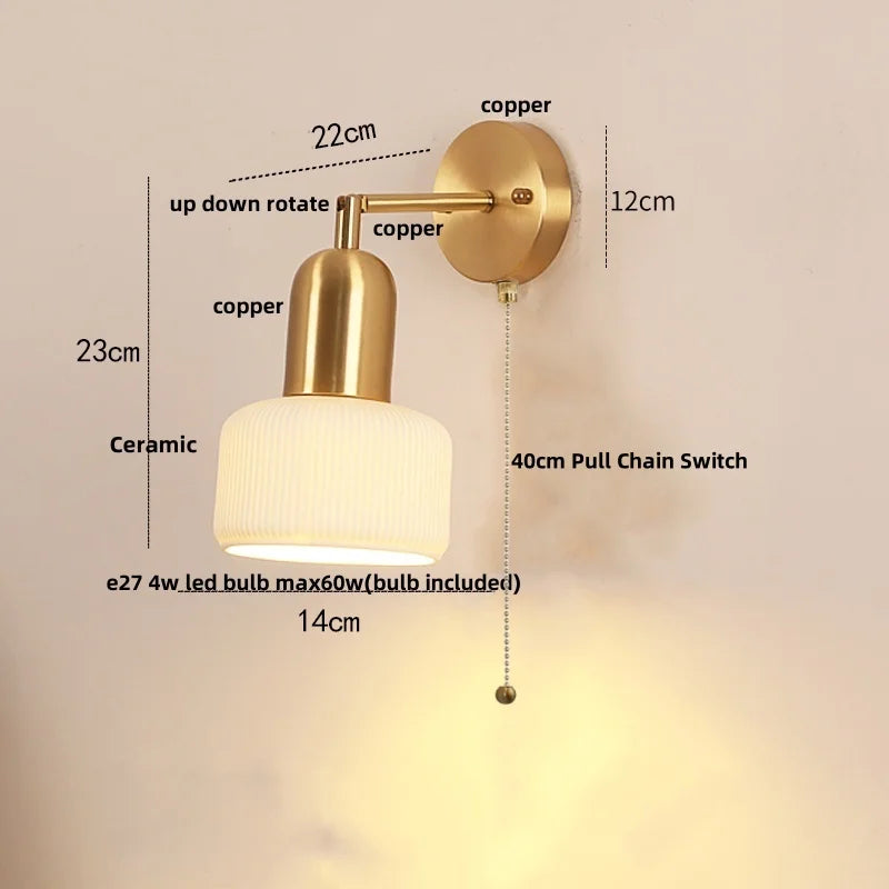 Afralia™ Rotatable Ceramic Wall Lamp with Pull Chain Switch for Bathroom Mirror, Bedroom, Living Room