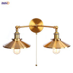 Vintage Gold Industrial Wall Lights with Pull Chain Switch and 2 Heads