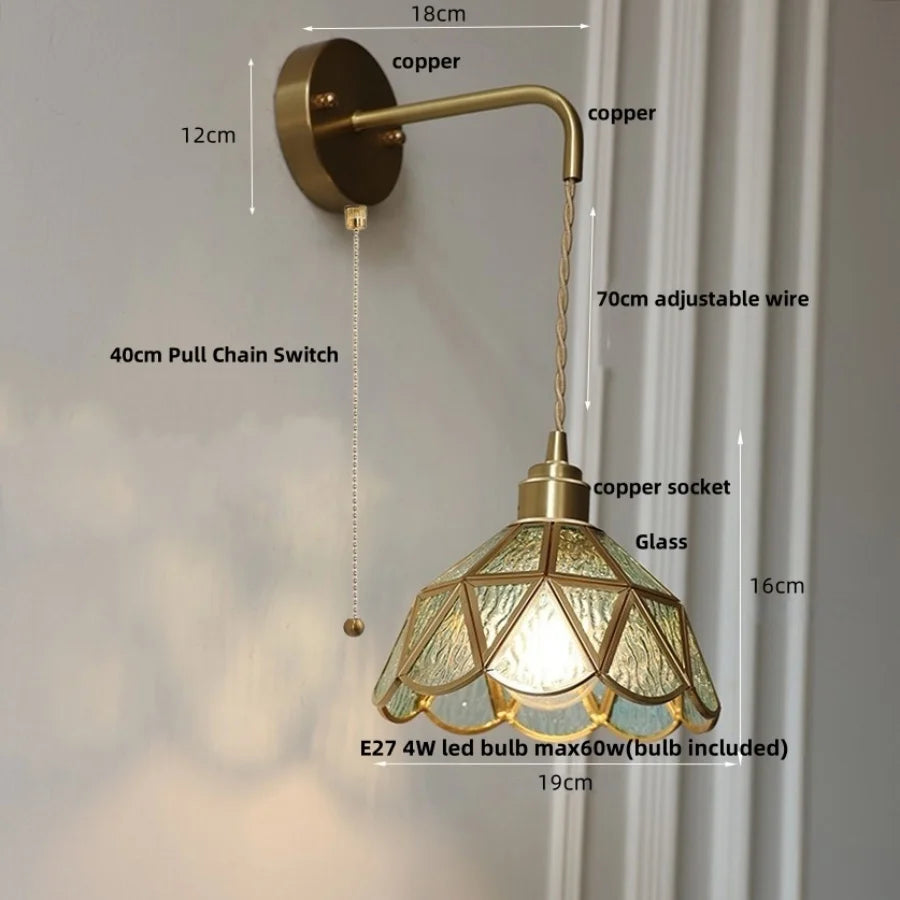 Afralia™ Amber Glass LED Wall Light for Bedroom & Staircase - Modern Nordic Plug-In Fixture