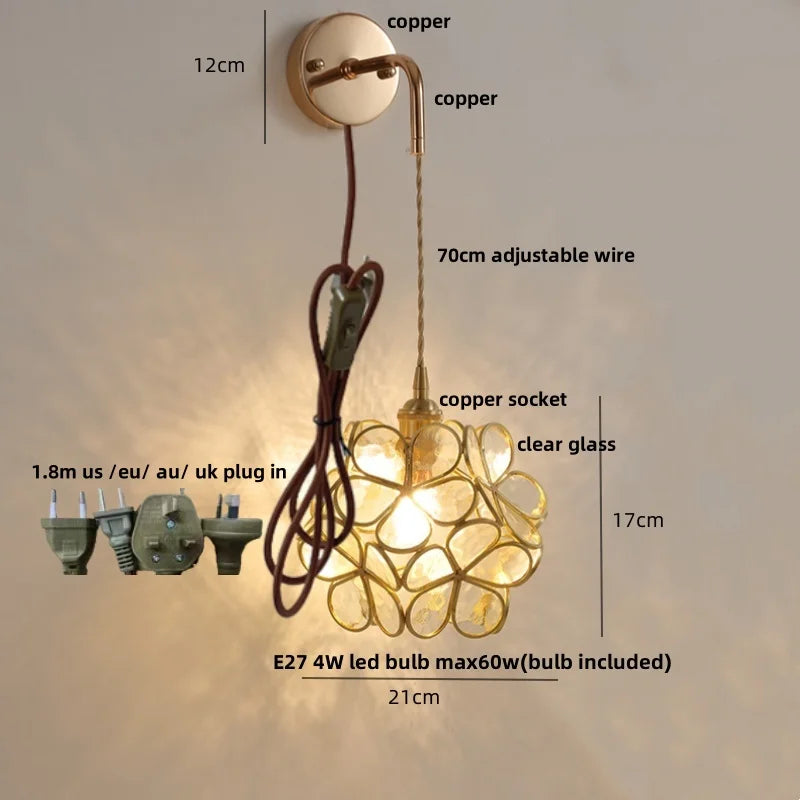 Modern Clear Glass LED Wall Light with Pull Chain for Bar, Cafe, Bathroom Mirror