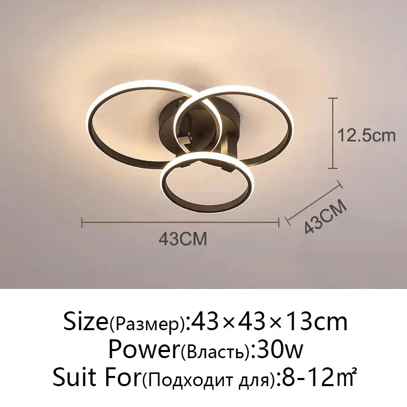Modern LED Ceiling Chandelier in Gold & Black for Living Room, Bedroom, Study - Dimmable Indoor Lighting