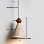 Yellow Travertine LED Pendant Lamp with Natural Wood Accent