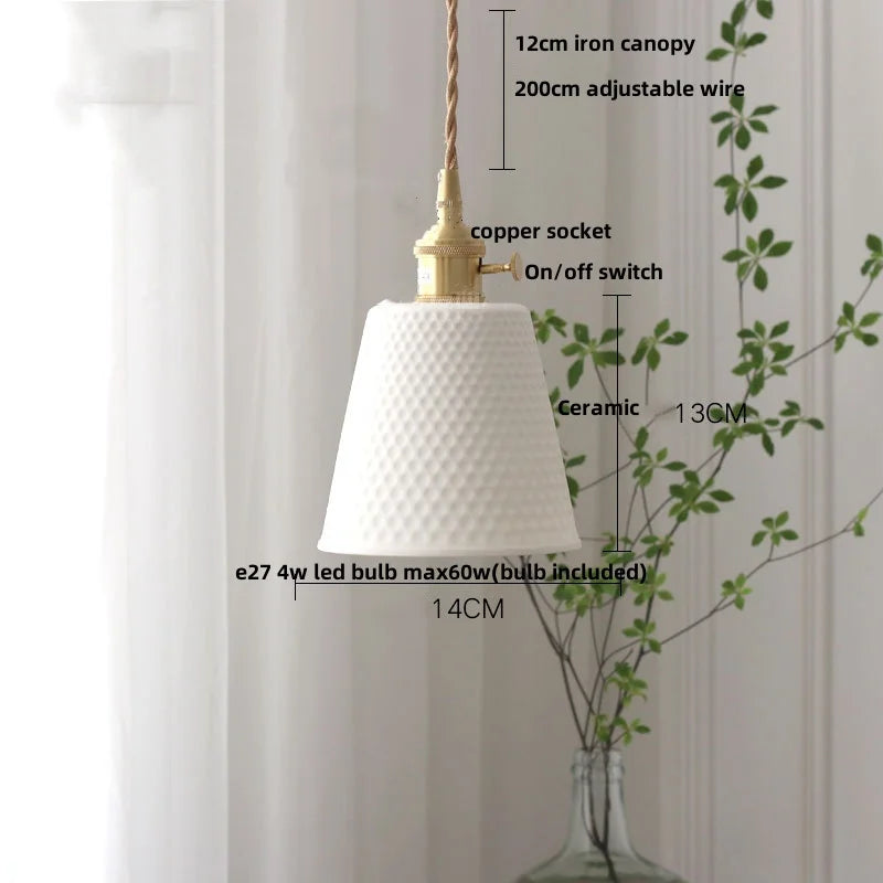 White Ceramic LED Pendant Light | Adjustable Nordic Modern Home Decor Hanging Lamp