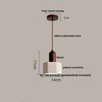 Yellow Travertine Wood Base LED Pendant Lights - Modern Adjustable Hanging Lamp