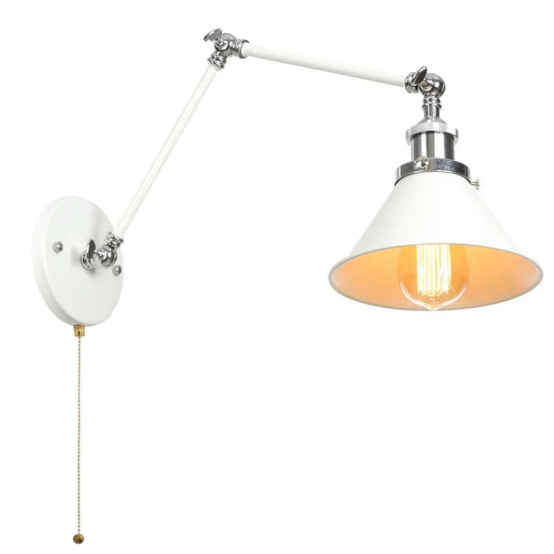 Vintage White LED Wall Sconce Stair Light Fixture with Pull Chain Switch