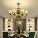 LED Crystal Ceramic Retro Ceiling Chandelier European Style Luxury Lamp