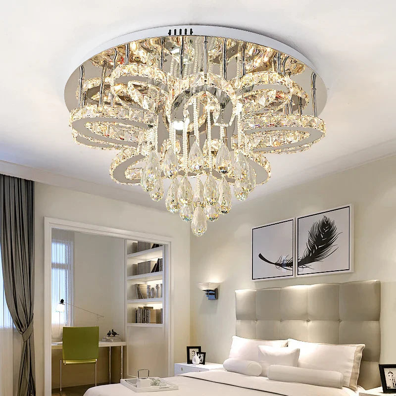 Dimmable LED Crystal Chandelier Chrome Ceiling Light Fixture