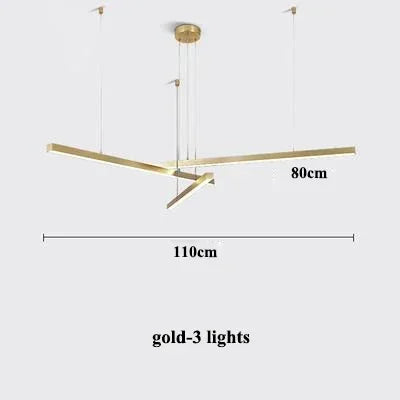 Modern Gold Black Led Pendant Lights, Dimmable, L80cm, Aluminium, Dining Room Hanging Lamp