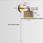 Walnut Wood LED Wall Sconce, Pull Chain Switch, Copper Socket, Bedroom Aisle Hallway