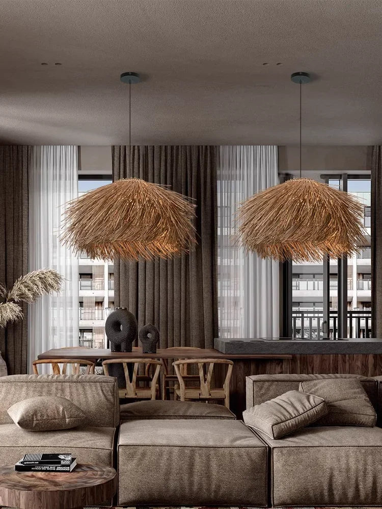 Rattan Pendant Lamp Chandelier for Restaurant Bar Home Decor, E27 Bulb