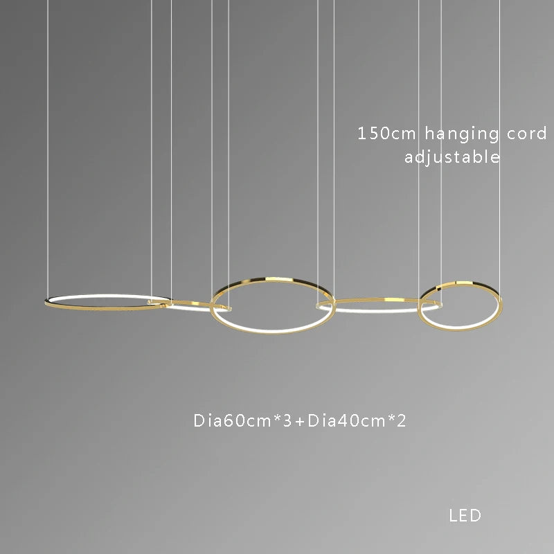 Modern Minimalist Round Dining Table with Gold Chandeliers