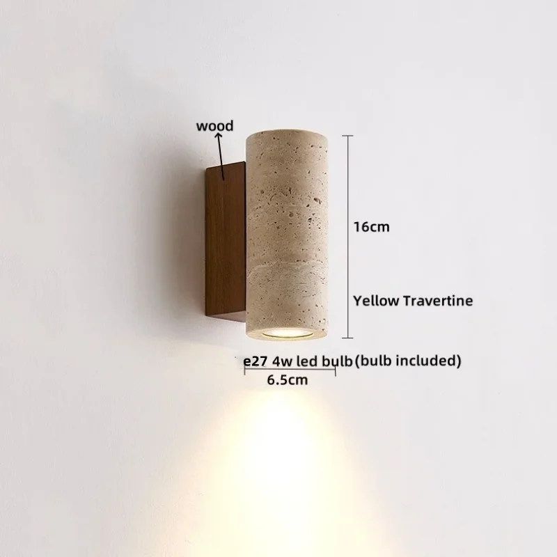 Wooden Canopy LED Wall Lights Modern Yellow Stone Bedside Lamp