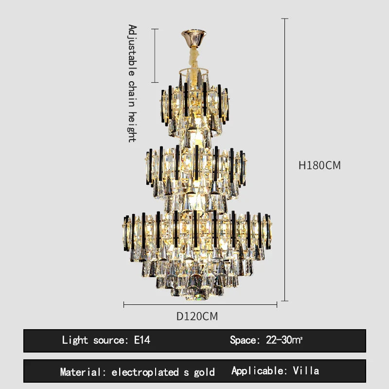 Crystal Loft Chandelier: Modern Luxury Pendant Light for Living Room or Hotel Lobby