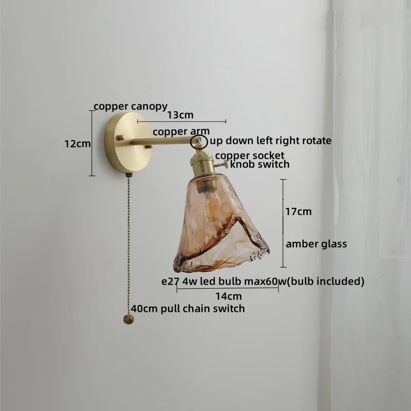 Ceramic Copper LED Wall Light with Pull Chain Switch for Modern Nordic Home Decor