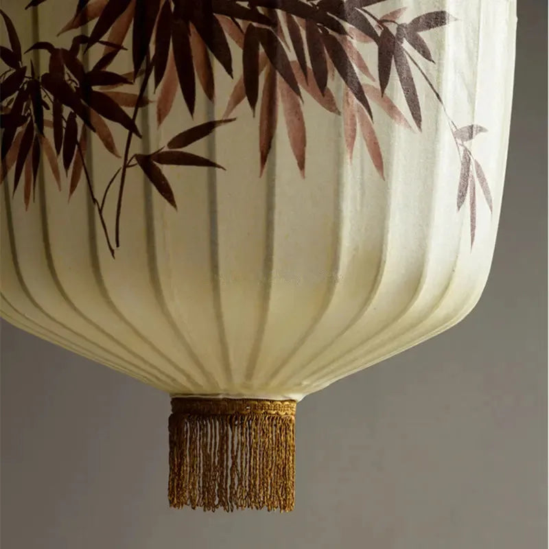 Bamboo Lantern Pendant: Handmade Fabric Shade for Elegant Hotel and Restaurant Lighting