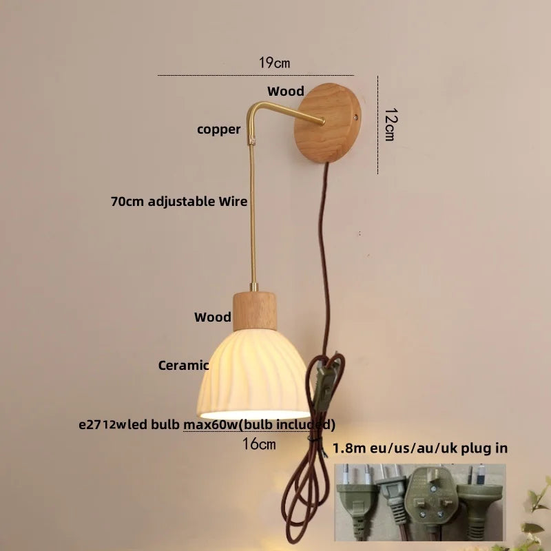 Adjustable LED Wall Light Fixture with Ceramic Wood Base for Home Decor