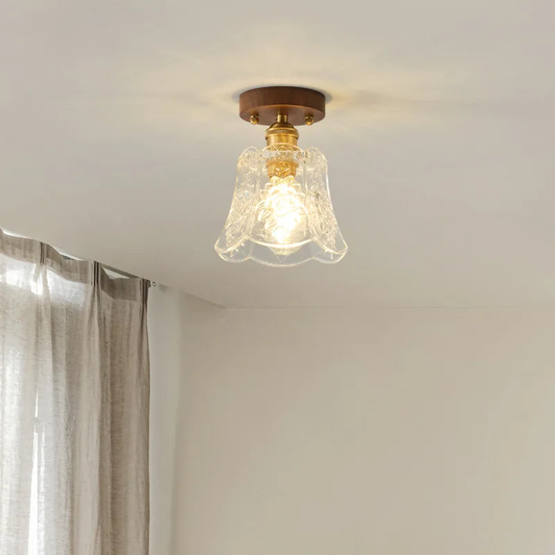 Glass LED Ceiling Lamp Copper Walnut Modern Living Room Lighting Fixtures