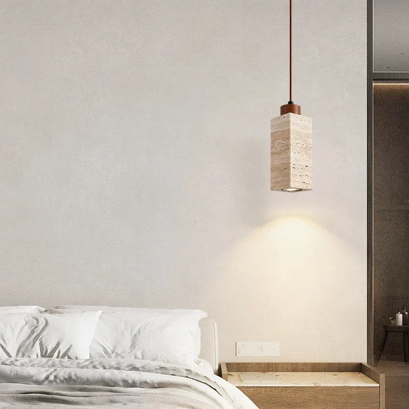 Japanese Stone LED Pendant Lamps Yellow Travertine Wabi Sabi Hanging Light