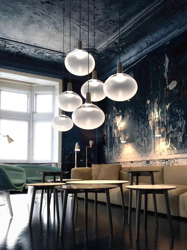 White Glass Chandelier Lighting Hanging Lamp for Dinning Room Staircase