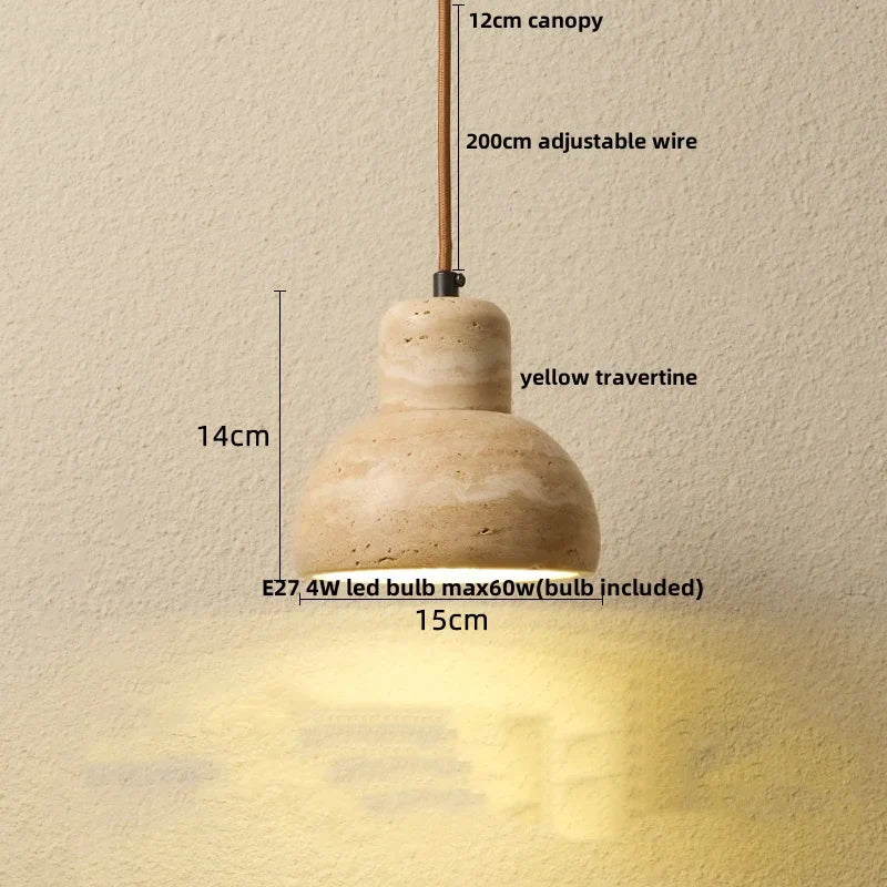 Yellow Travertine Stone LED Pendant Lamp for Kitchen, Living Room, Bedroom