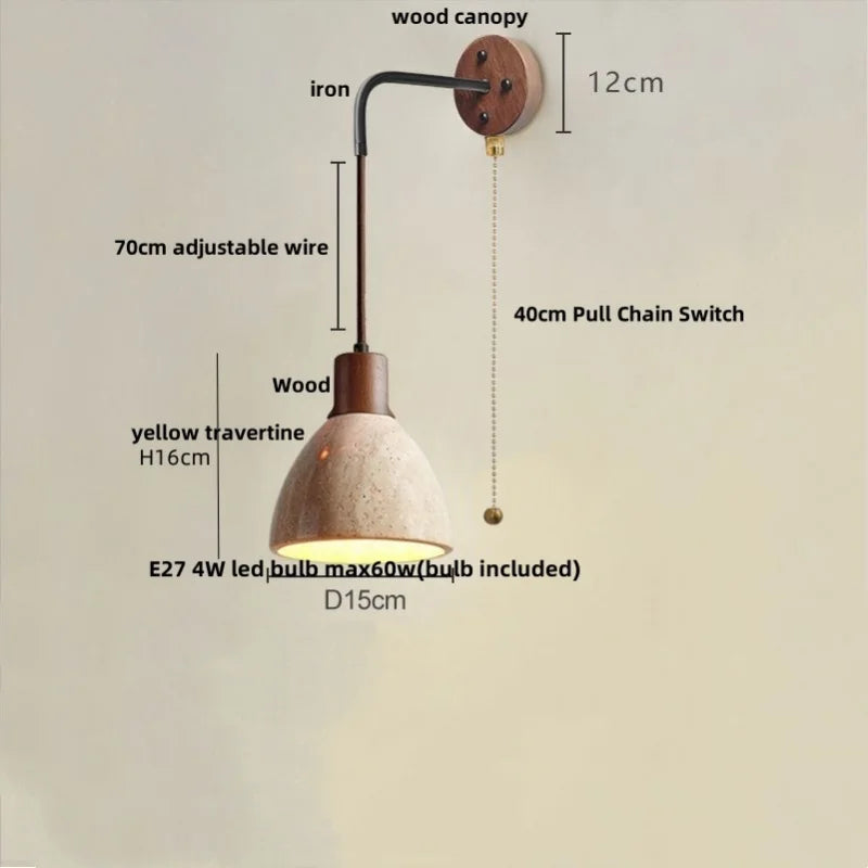 Yellow Travertine LED Wall Sconce with Pull Chain Switch